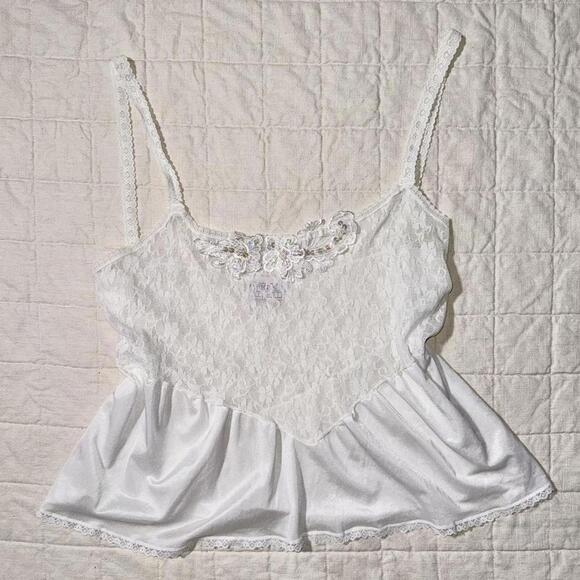 Vintage Feather Bed Intimate White Lace & Satin Camisole – XL Plus Size - Picture 1 of 8